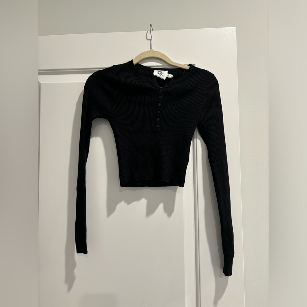 Princess Polly Black Long Sleeve Button Up Top